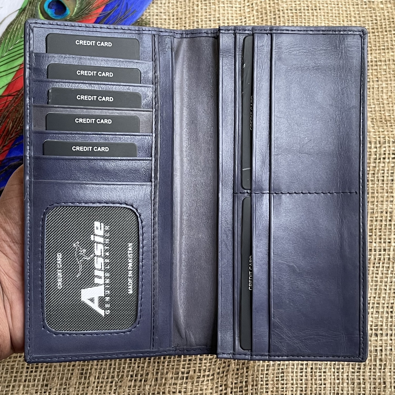 Long Wallet Genuine  Gray Leather for women