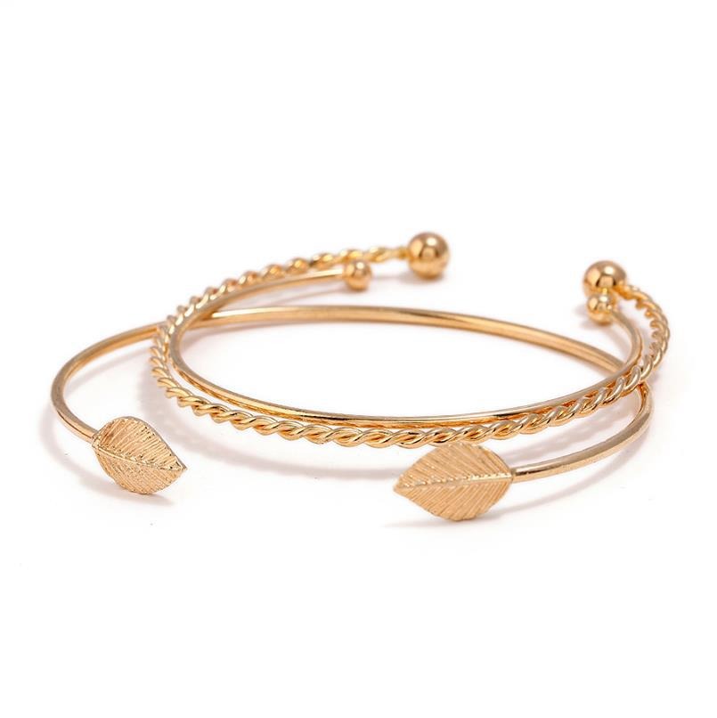 Elegant Leaf Open Bangle Bracelet for Women 3pcs-Set