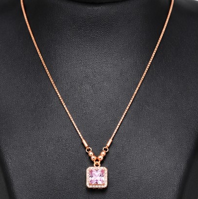 Luxury Rose Gold Square Crystal Pendant For Girls