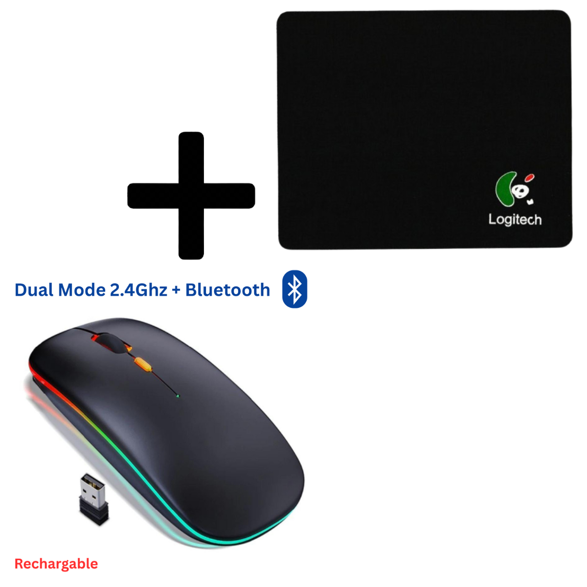 Wireless RGB Mouse + Dragon Design Mouse Pad - 7 Light Color Mouse with Mouse pad
