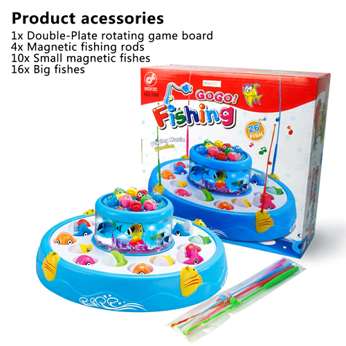 Double-Layer Electric Spinning Fishing Game With Music Light 4 Magnetic Fishing Rods