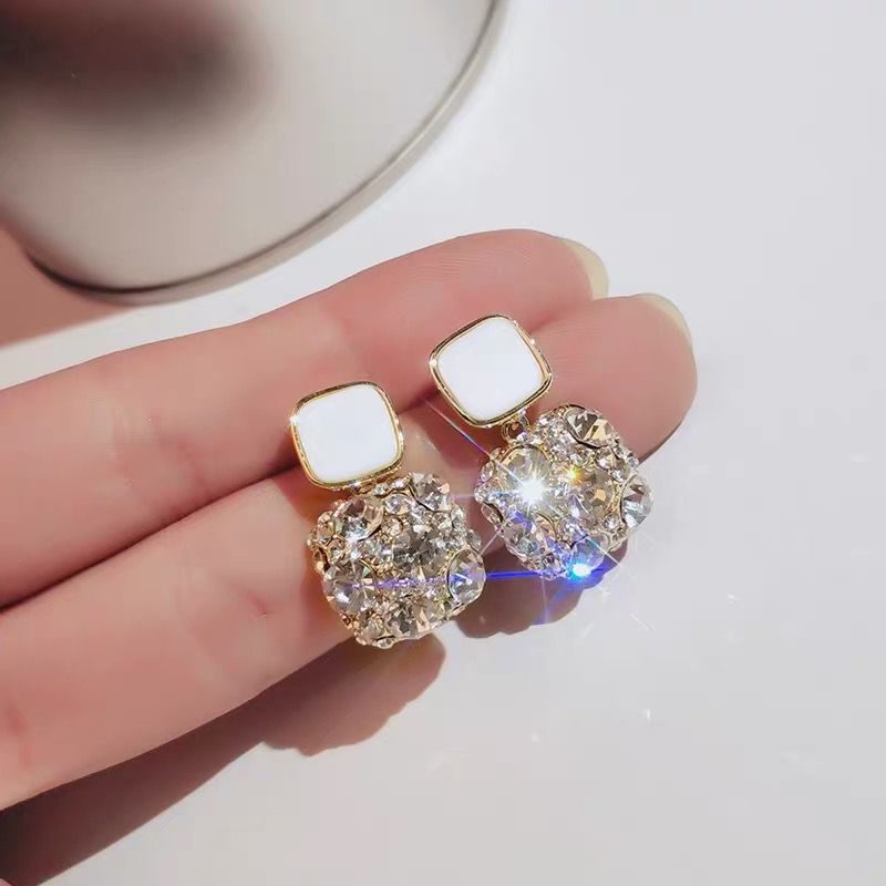 Crystal Square Earrings For Girls and Women Black Purple and White Simple Stylish New Design Korean High Quality Drop Earrings
