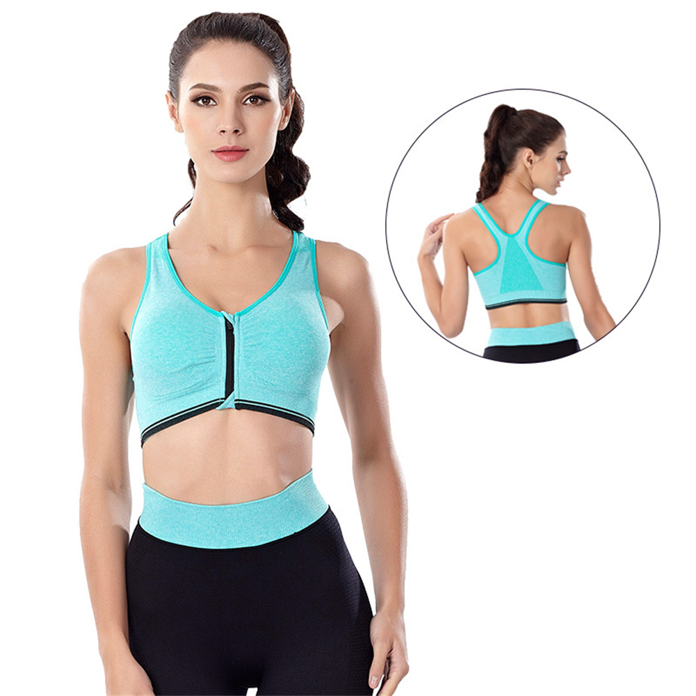 Women Nylon Sports Racerback Bra Front Zipper Wide Shoulder Straps  Breathable Moisture Wicking Yoga Running Fitness Vest Activewear