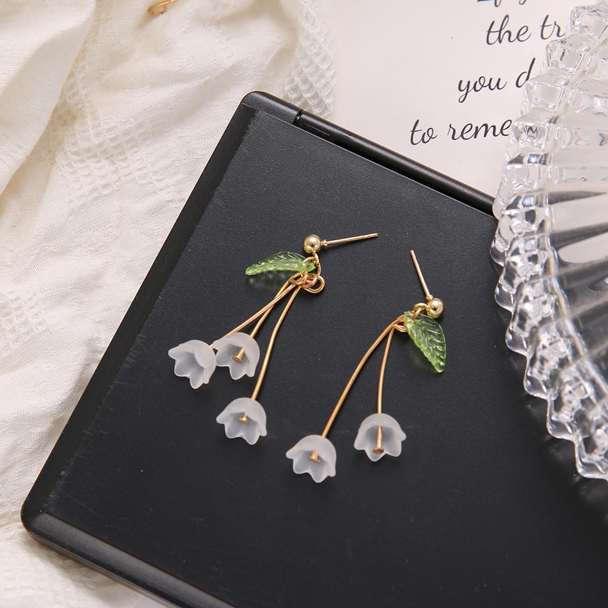 AAA COLLECTION 3 Korean Pearl Pendant Long Chains Drop Earrings Round Earring Minimalist Flower White Dangle Earring for Women and Girls