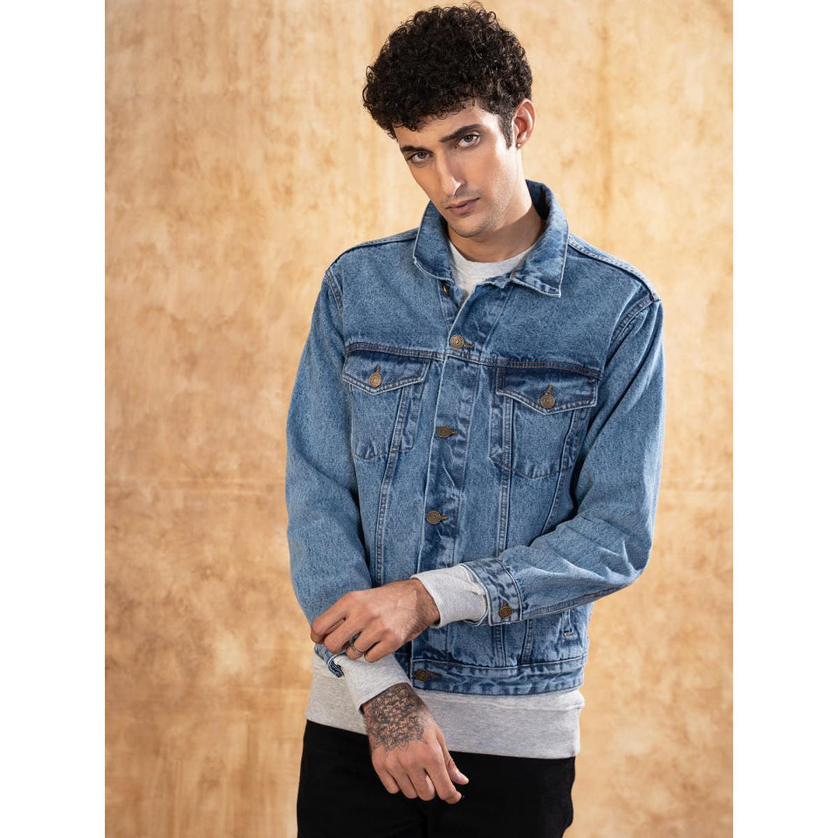 Heavy Raw Blue Denim jacket 90's Streetwear Soldering