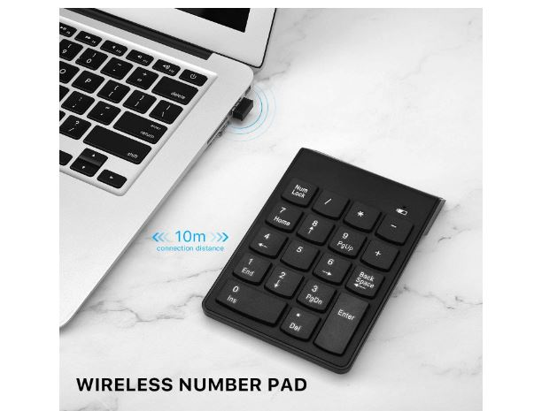 Wireless USB Numeric Keypad 19 Keys Portable External Numpad Keyboard Digital Number Pad for Laptop PC Computer Office Accounting Use