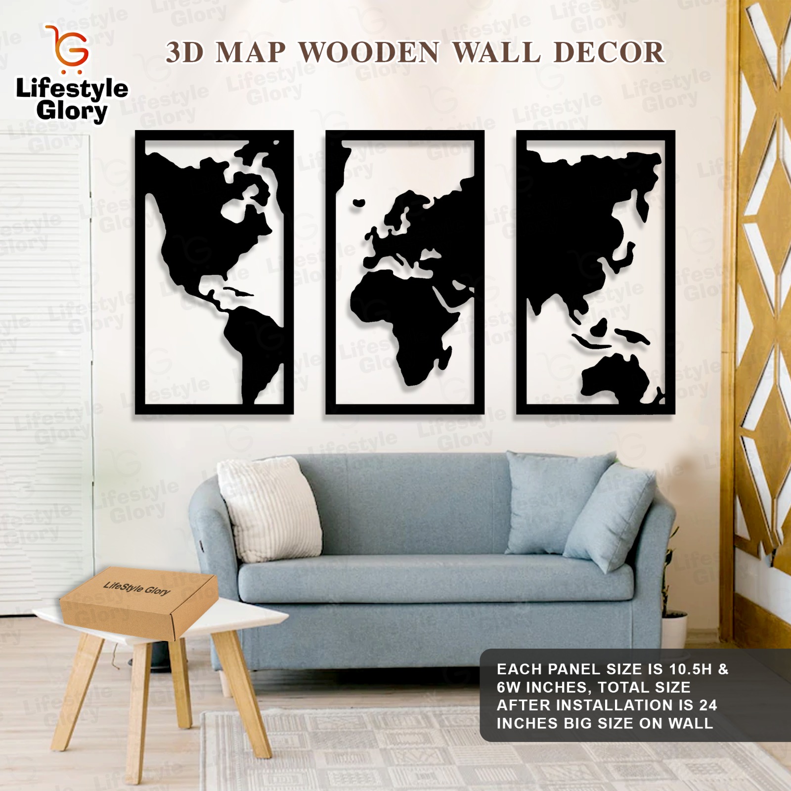 Lifestyle Glory Brand 3D Geography Wooden Frames Wall Art Set Unique
