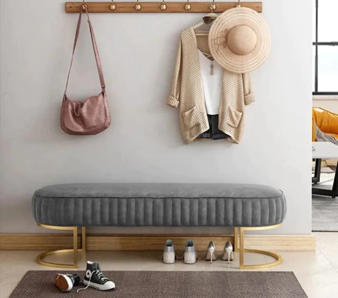 Luxe Living Co - Customized 3 Seater Luxury sofa sitting Stool With Metal Stand- sofa Chair Stool