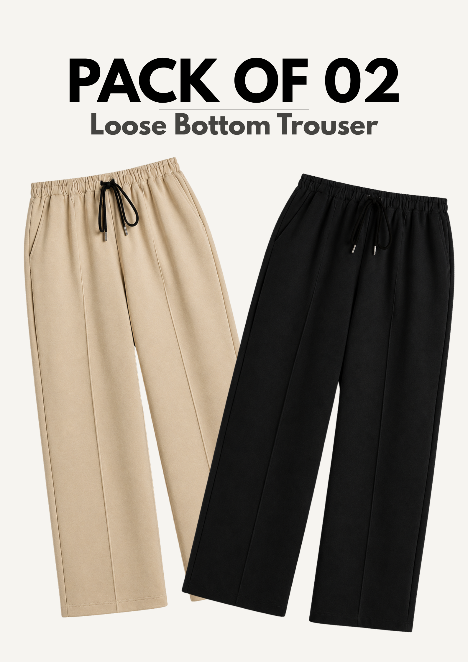 Pack of 2 Summer Baggy Trousers For Men - Pleated Wide Leg Trousers - Oversized Loose Fit Baggy Pants - Soft Terry Fabric Summer Wear - Comfortable Casual Trousers - Multicolor