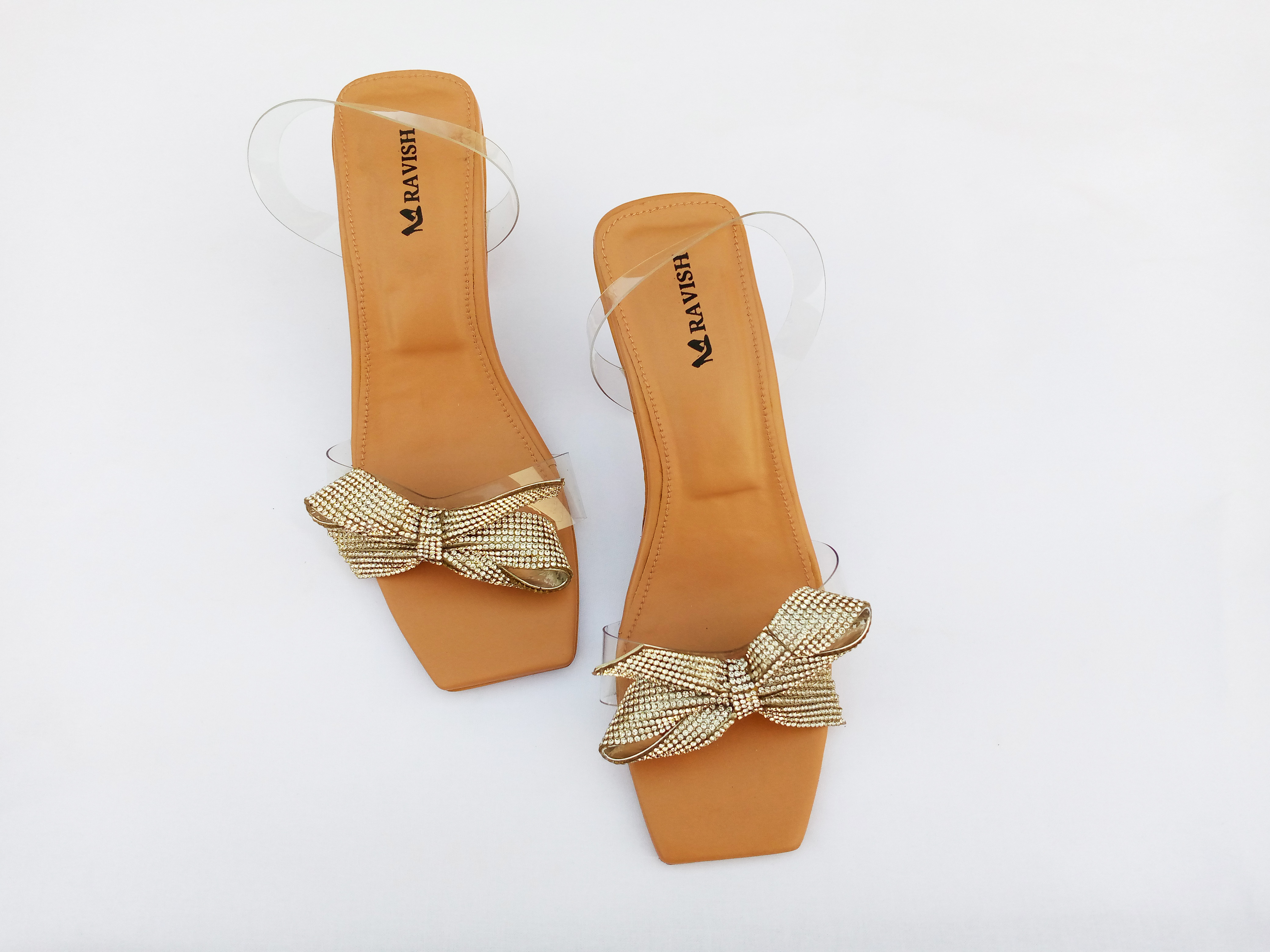 Ravish Women Marigold Transparent Heels, PU Leather, Square Toe, Stylish Party Heeled Sandals, Trendy and Durable