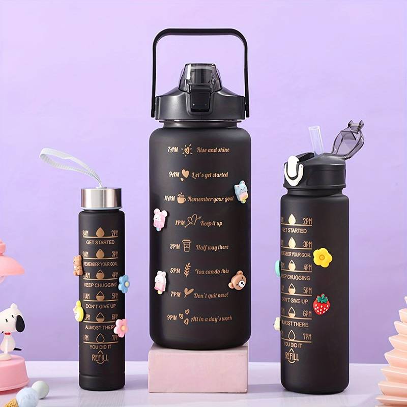 3pcs | 2pcs Motivational Water Bottle With Straw | 2L Gradient Color Drinking Water Bottle