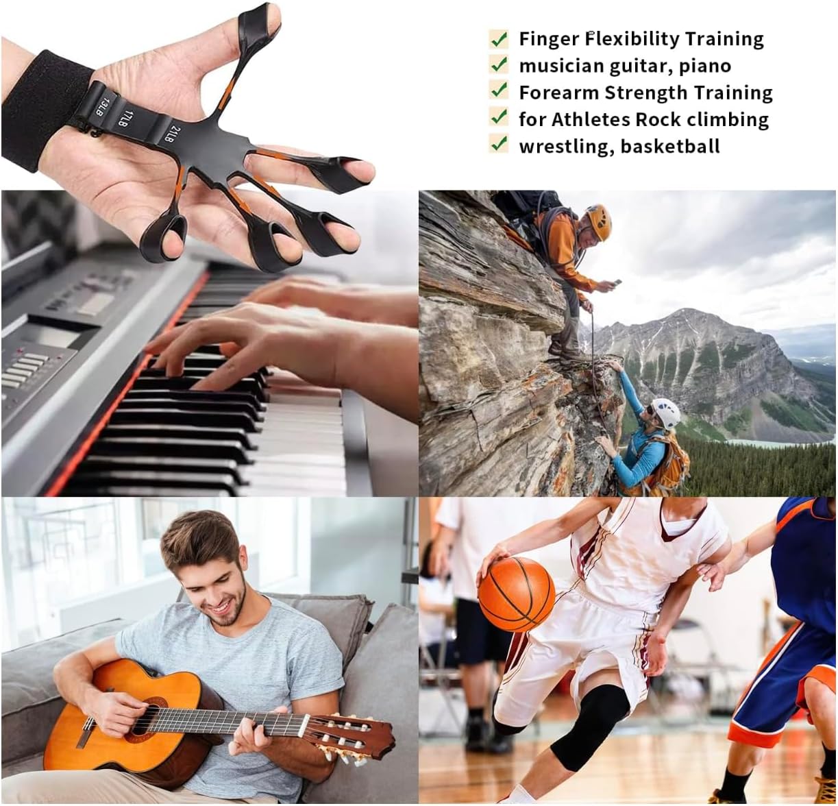 Dynamic Life Silicone Finger Gripper & Hand Strengthener| Finger Exerciser Guitar Band| Patients Rehabilitation Grip Strength Trainer with Different Resistance Levels| 5 Finger Hand Wrist Forearm Trainer Home & Gym Workout