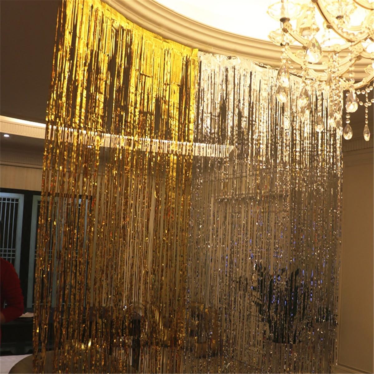 Gold Metallic Fringe Curtain Party Room Decor 3' x 8'