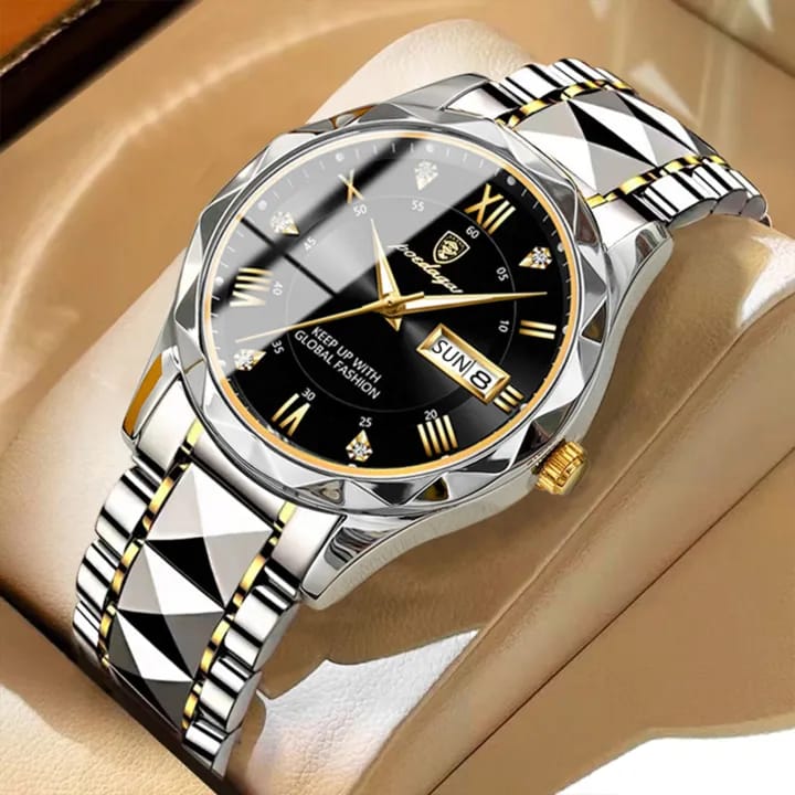 BINBOND Watch for Men Stainless Steel Quartz Watch Business and Casual Style Silver Dual-Tone Date Function
