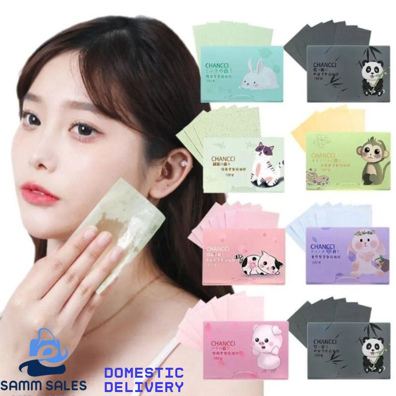 100 PCS Green Tea Oil Absorbing Paper Bamboo Charcoal Facial Blotting Paper Anti Grease Portable Face Oil Control Sheets