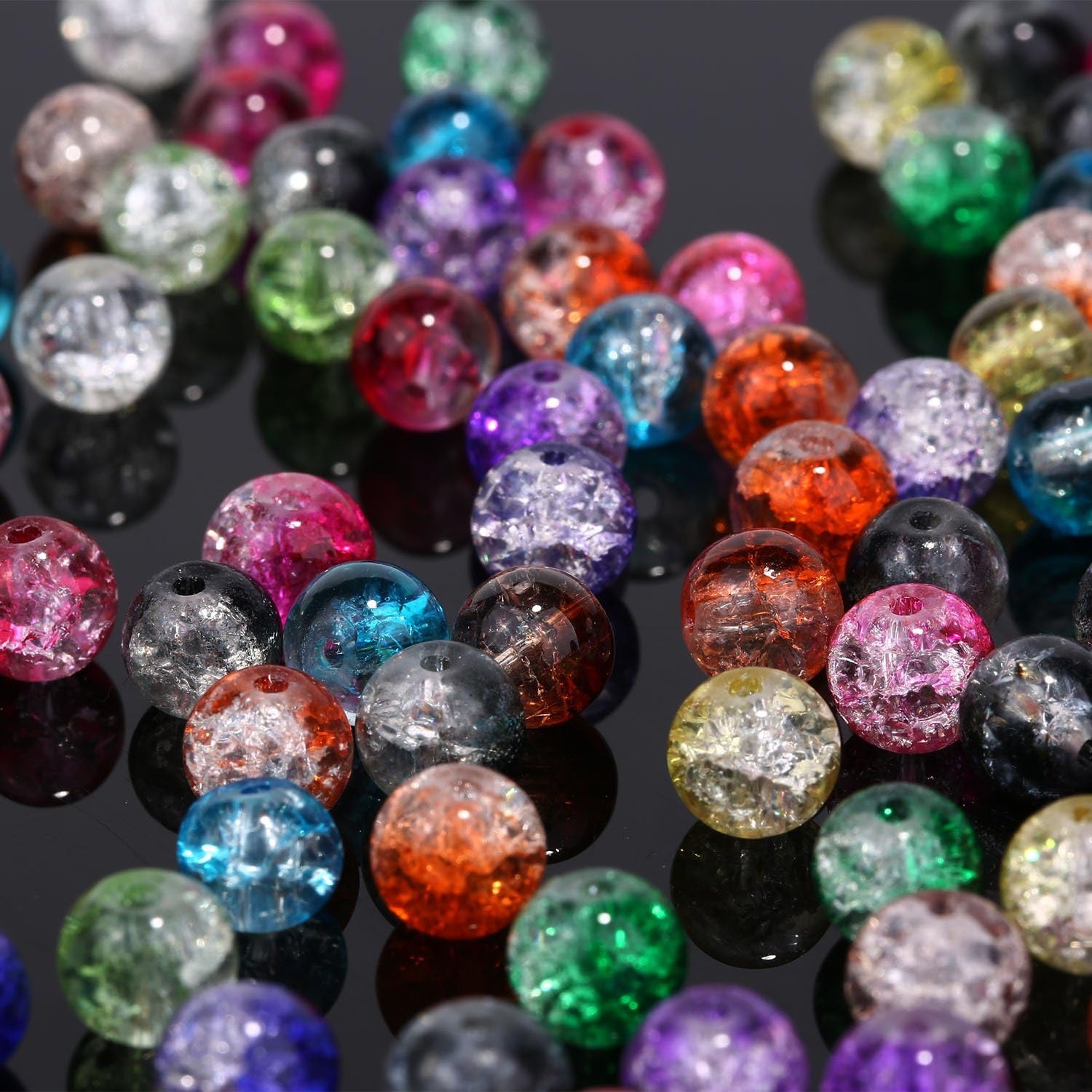 50/100PCS 8mm Crack Glass Beads for Jewelry Making – Cracked Round Loose Beads, 100+ Beads Per Strand, DIY Bracelet, Necklace & Earring Craft