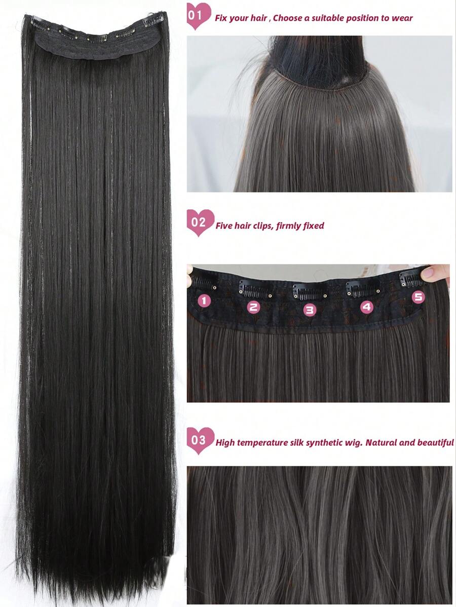 Hair Extensions For Girls - Premium Quality (Natural Black) HT2 - 5 Clips Extension
