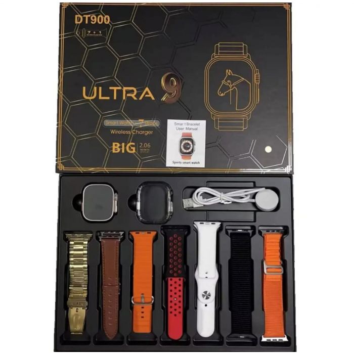 DT900 Ultra 9 Smart Watch 8 in 1 Smartwatch 2.06 inch Full HD Display Screen Waterproof Health Monitor Sports Mode Bluetooth Calling for Men Women