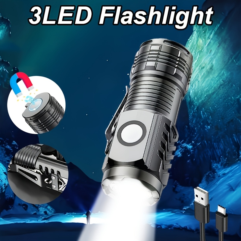 Portable Cheerful Shark Three-Eyed Creature Mini LED Flashlight Ultra Bright High Power Torch USB Rechargeable Compact Pocket Light with Belt Clip Multi Purpose Everyday Carry EDC Torch for Home Outdoor Camping Hiking Fishing Night Walking Emergency