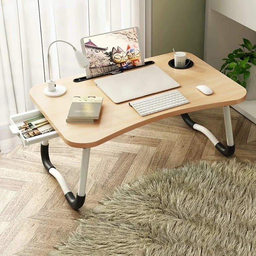 Foldable Laptop Stand Table with Cup Holder – Multipurpose Bed Desk for Freelancing, Gaming, Study & Online Work | Portable Computer Table for Bed, Sofa, Tuition Study, Office Tasks & Food Serving Use