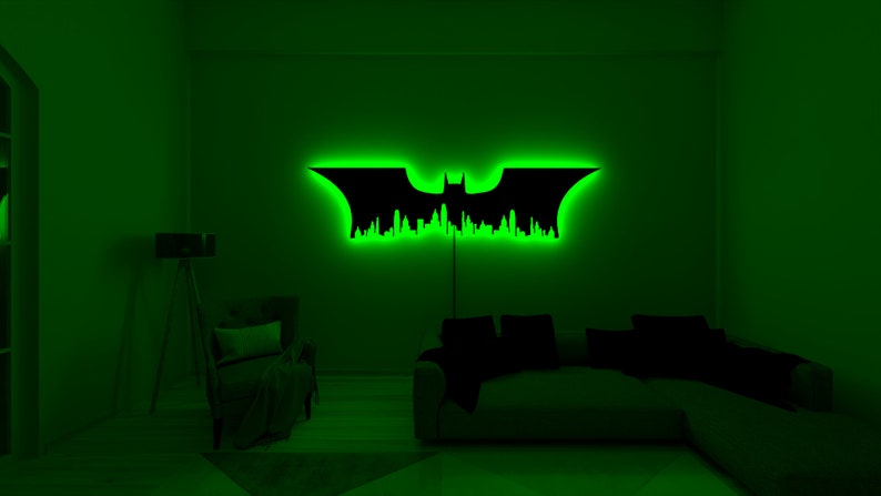 Batman-Inspired LED Wall Art Light with Multi-Color Option, 7mm Thick, Laser Cut, for Gaming and Home Decor