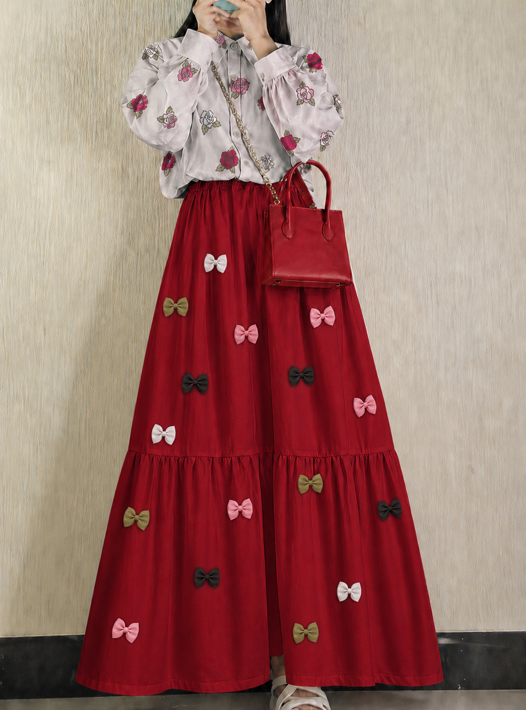 Girls Summer Floral Printed Shirt with Flowy Maxi Skirt 2-Piece Outfit Trendy Casual Girls Wear