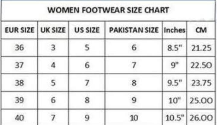 pakistani shoe size 8 in us
