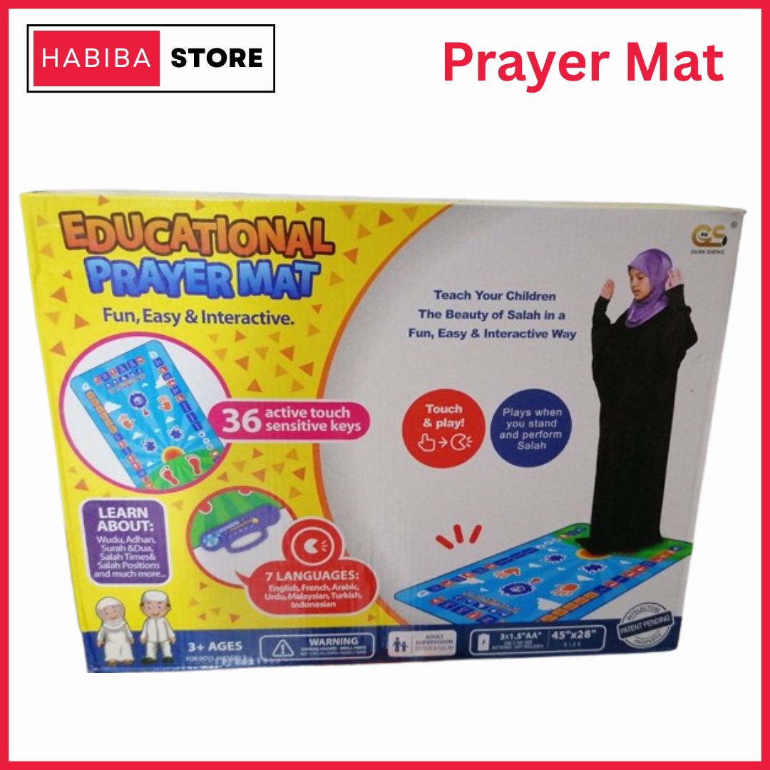 Educational Prayer Mat with Sound for Kids – Islamic Learning Mat with Lights & Voice Guide