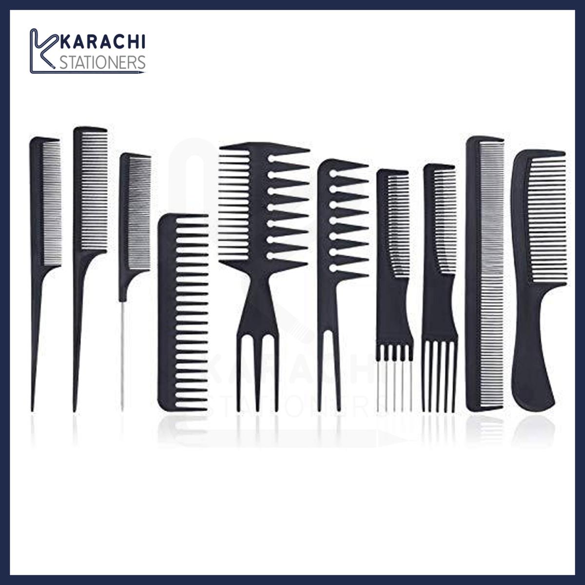 10 pieces Black Professional Combs Hair Salon Hair Styling Barbers Comb Set Kit Rat Tail Comb _KIT_ KS