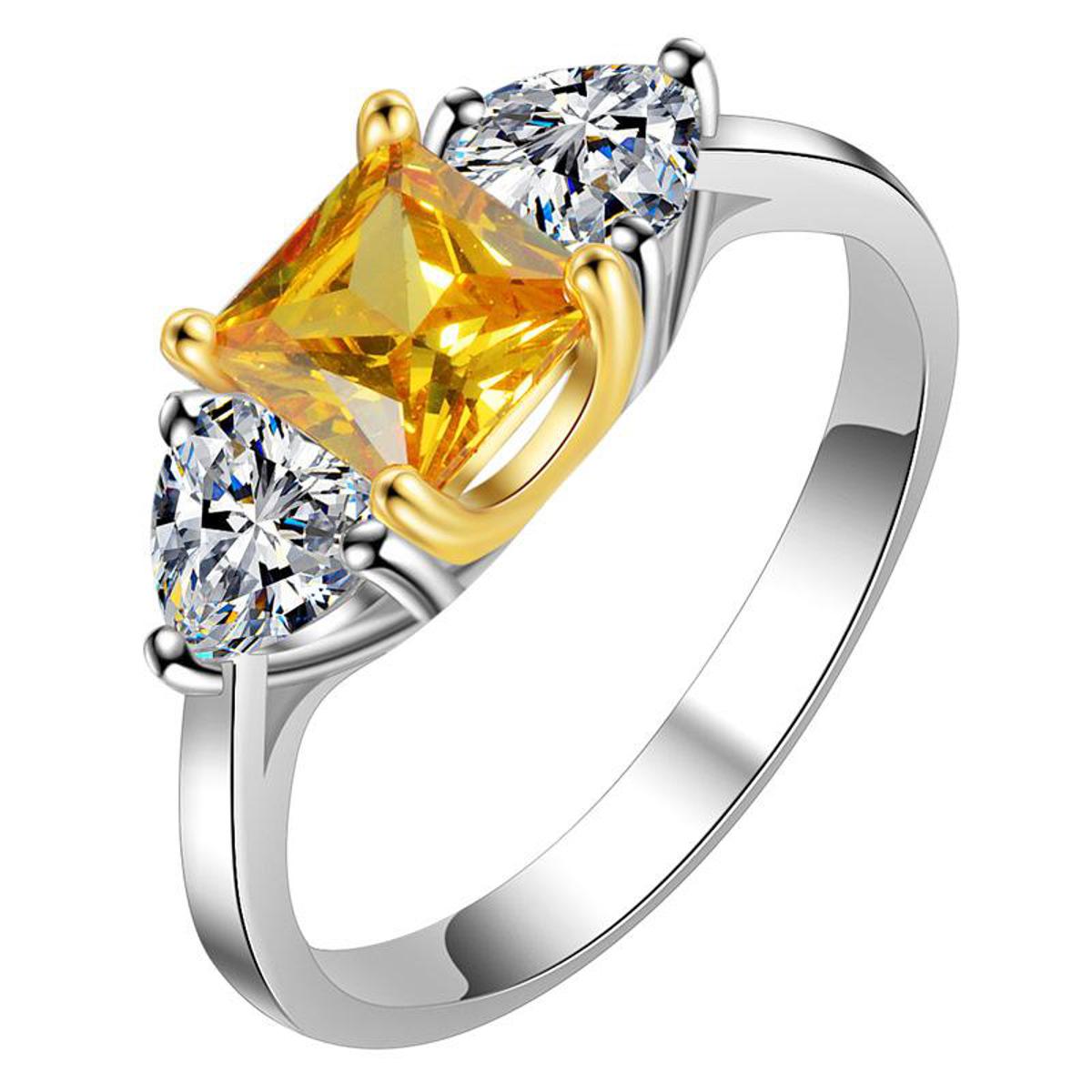 Fashion SS Classic Party Engagement Collection Yellow Crystal Zircon Rings for Girls & Women - XEYJZ296