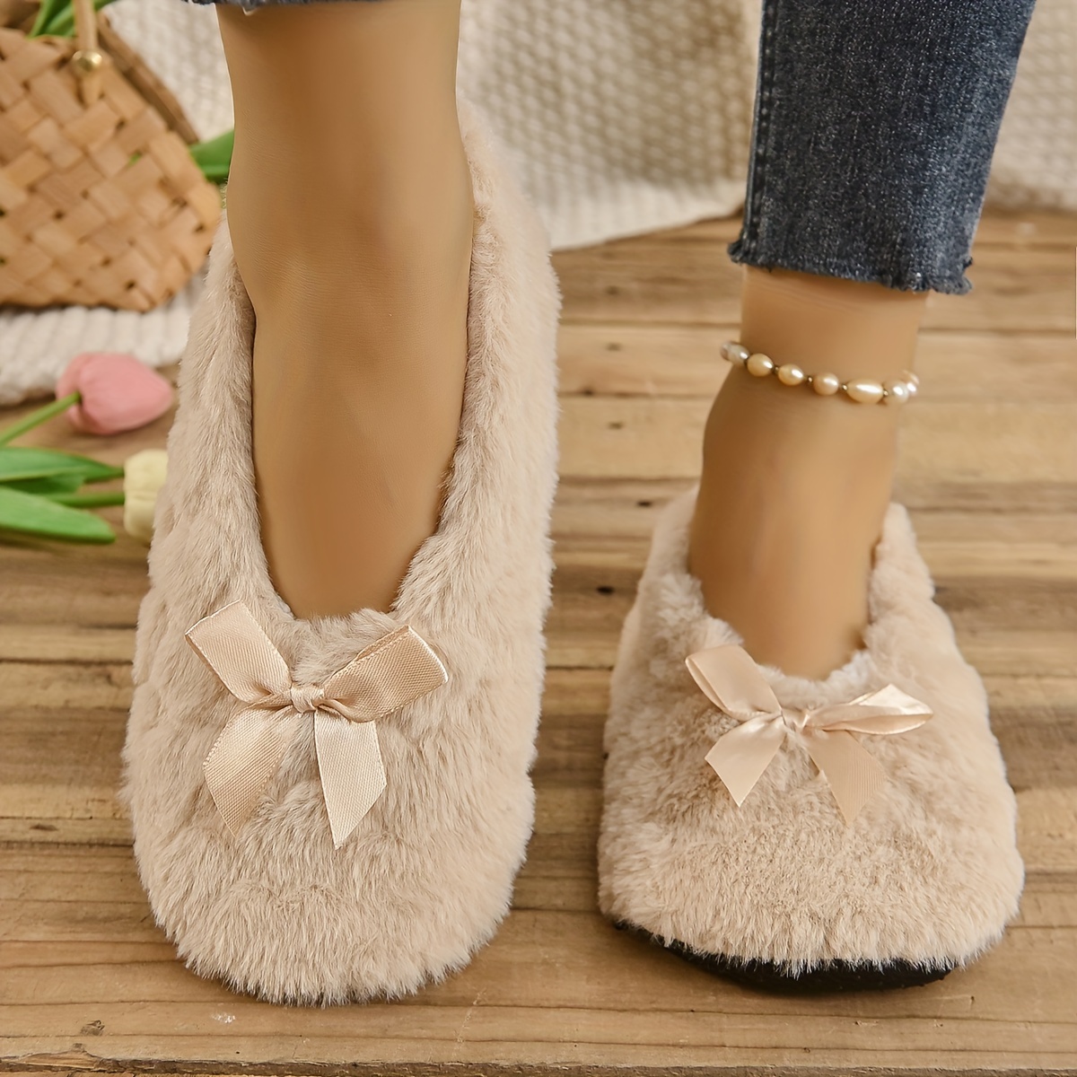 Women's indoor warm soft plush slippers