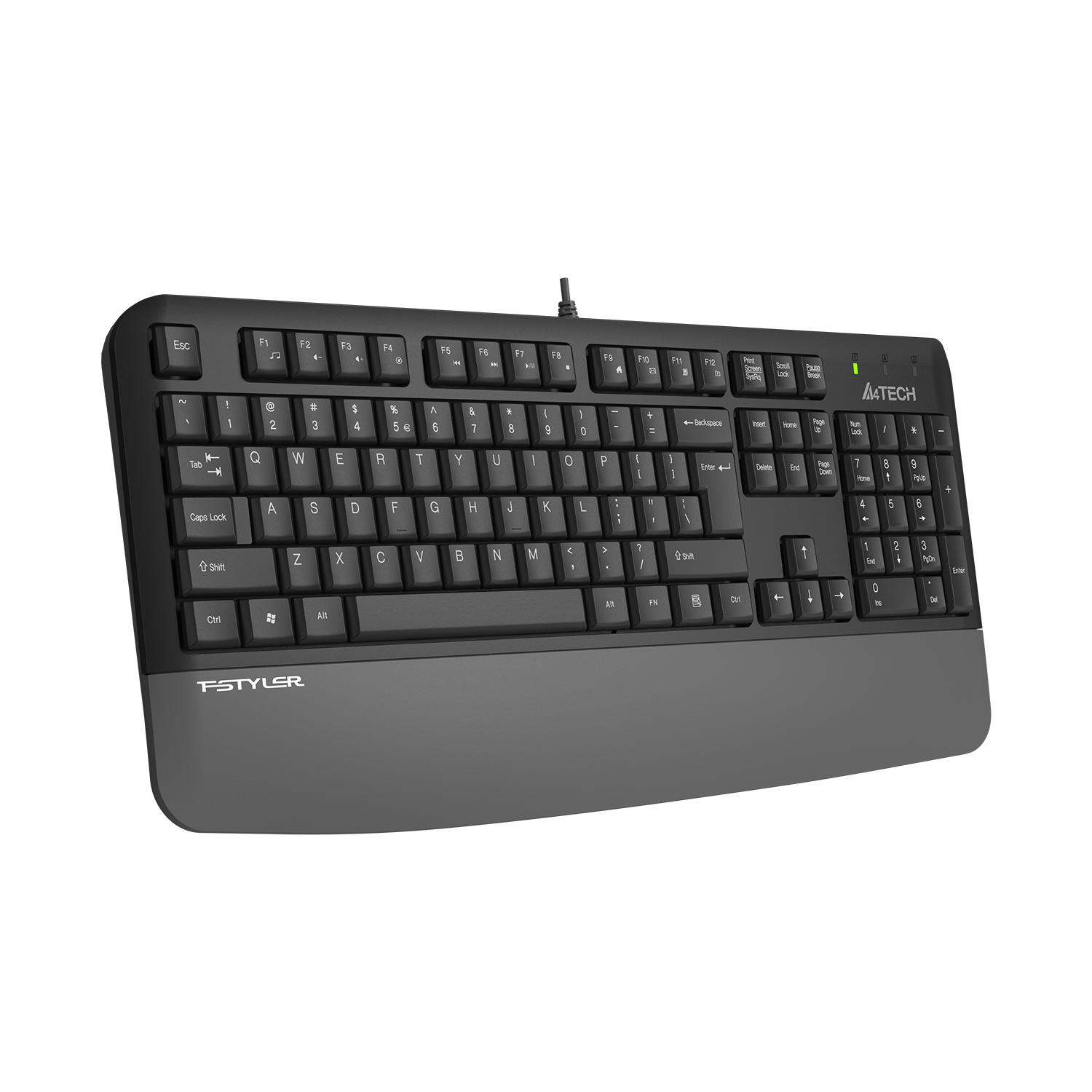 A4Tech Fstyler FK20 Multimedia Wired Keyboard - Wrist Rest - Round-Square Keycaps - Waterproof Design - For PC/Laptop