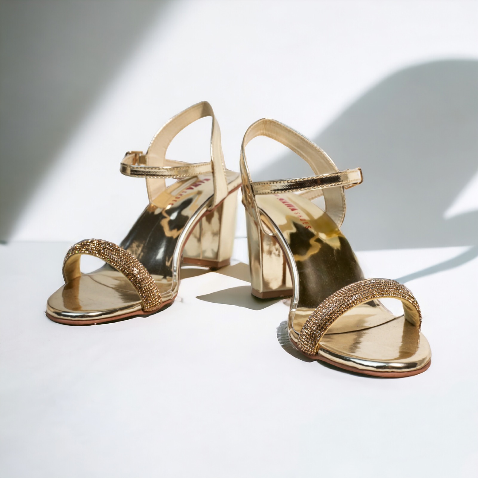 Gold stacked hotsell heel sandals