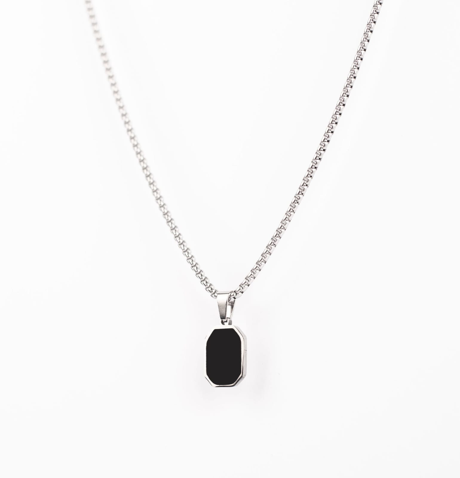 Order Studio Presenting Sleek Black Tag Pendant Necklace With Stainless Steel Chain