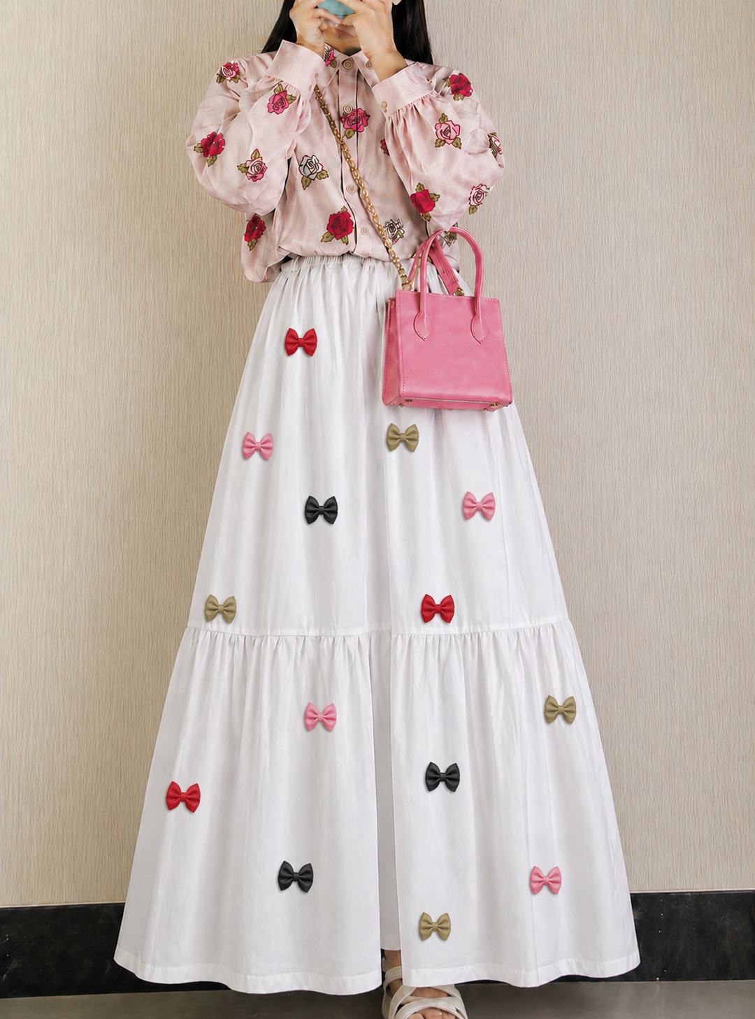 Girls Summer Floral Printed Shirt with Flowy Maxi Skirt 2-Piece Outfit Trendy Casual Girls Wear