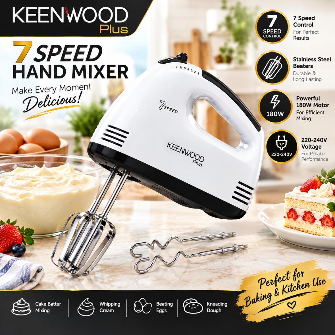 Electric Hand Mixer, Egg Beater, 7 Speed Mixer, Cake Baking Mixer, Stainless Steel Beaters, Handheld Kitchen Tool | 180W Lightweight Powerful Motor