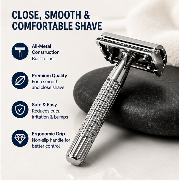 Metal Safety Razor For Men And Women | Desi Ustra | Double Sided Hygiene Flowless Razer | Dual Sided Body Care Shaving Blades | Personal Shaver | Under Arm - Unwanted Hair Remover Shaving