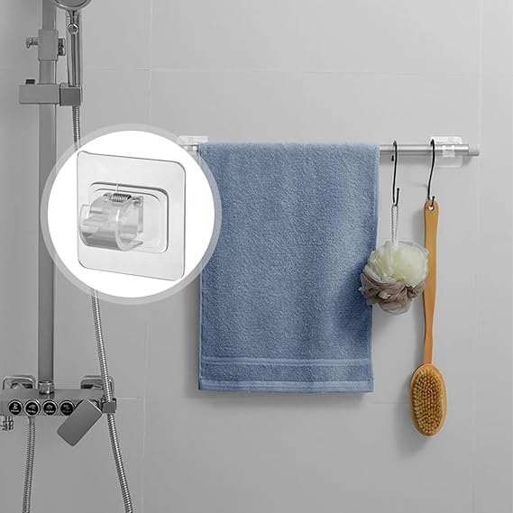 2 Pcs PVC Adhesive Transparent Curtain Rod Hooks – No Nails, No Drilling Required