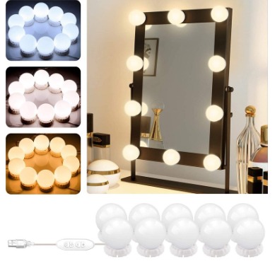 LED Vanity Mirror Lights | 3 Light Mode Led Bulbs for makeup Mirror Stand | 10 Bulbs