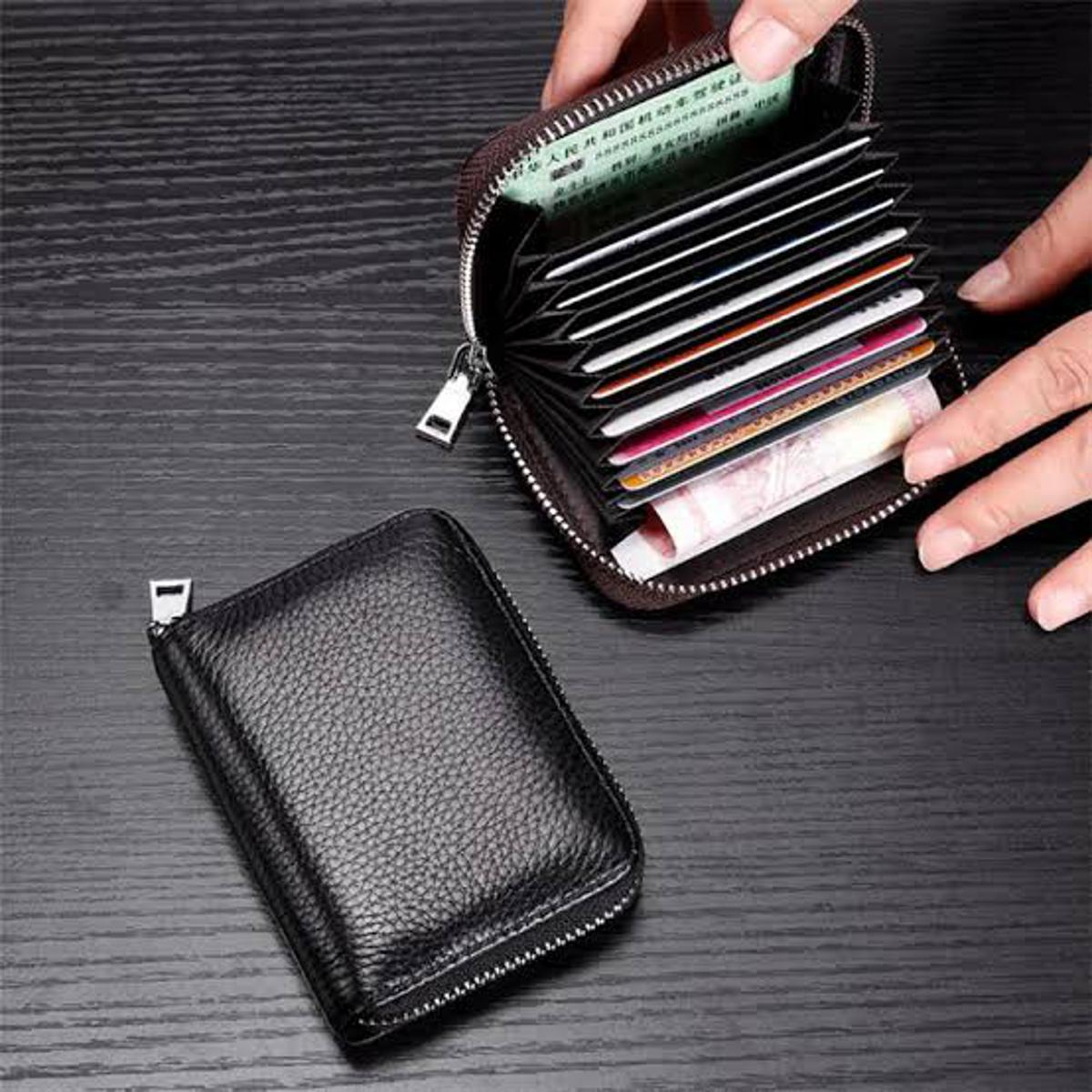 Zip Card Wallet Genuine Leather Minimalist Design | Long Bifold Wallet for Men with Multiple Card Slots | Slim Small Wallet for Men and Women | Business Purse for Cash Coins ID and Credit Cards Everyday Travel Office Use