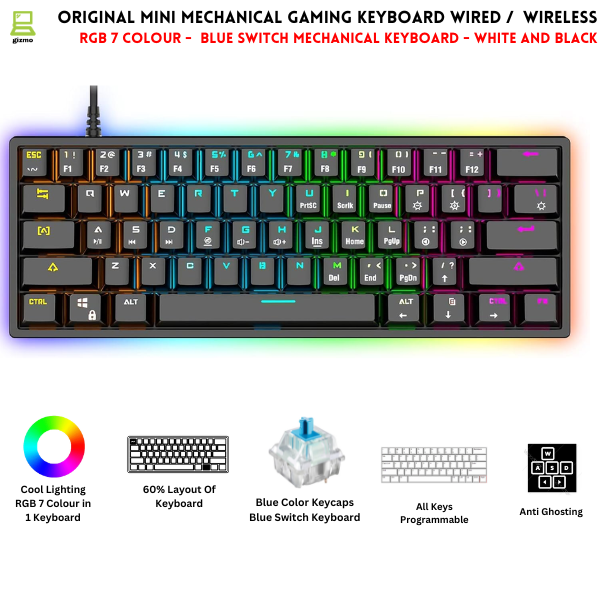 RGB Gaming Keyboard Mechanical Keyboard Blue Switch Wired Wireless Mini RGB Keyboard 87 Keys With And With Out Numpad