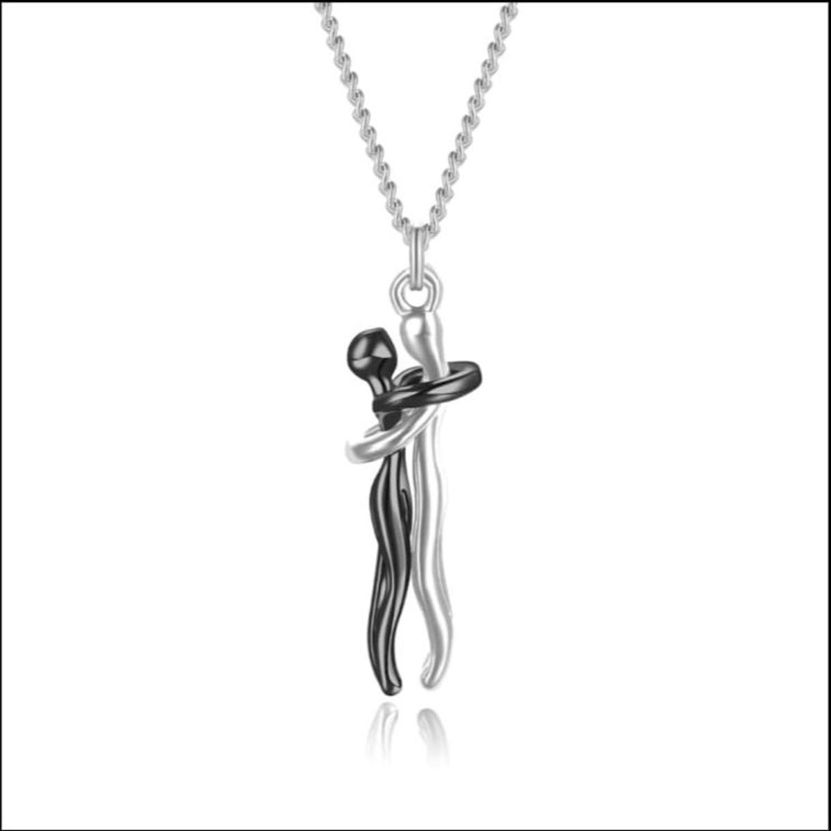 Love hug Black & Silver Chain Necklace Jewelry For Girls / Women