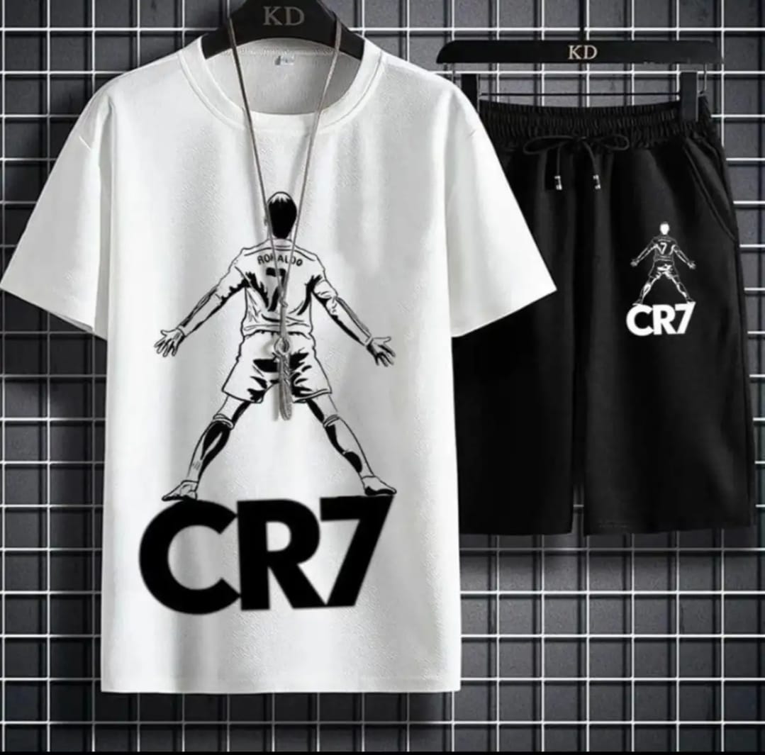 Cr7 Cristiano Ronaldo Printed Cotton Half Sleeves O Neck Short & Tshirt For Men & Boys