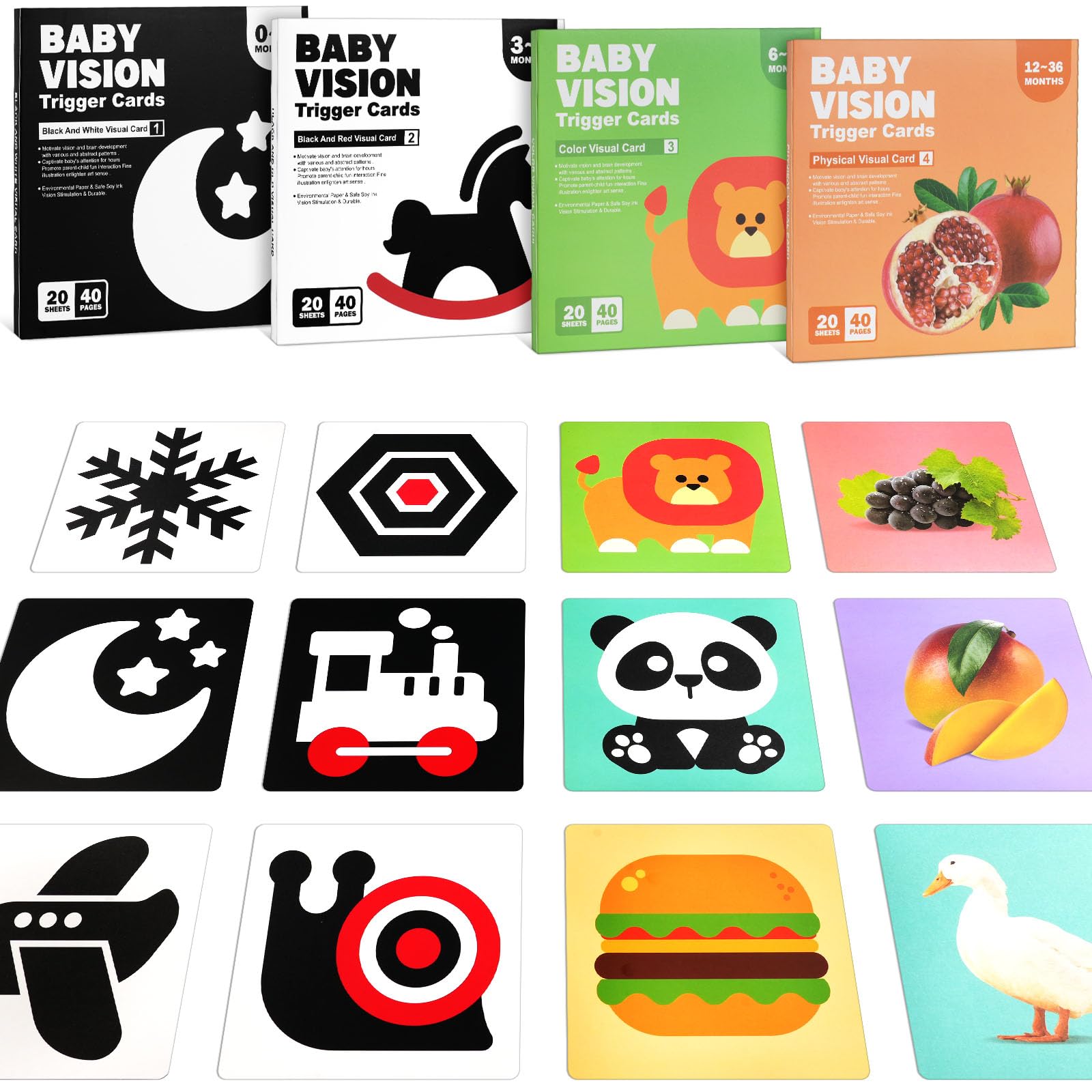 18pcs Baby Visual Stimulation Cards – Baby Montessori Toys & Flash Cards for Vision Development & Early Learning | Educational Toy for Newborns & Toddlers 6-12, 12-36 Months | Premium Quality Gift For Toddler