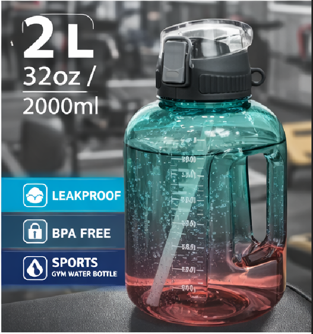 2.5L Large Gym Water Bottle with Straw & Handle  Leakproof BPA-Free Motivational Sports Water Jug  Big Capacity Fitness Bottle for Gym, Workout & Outdoor