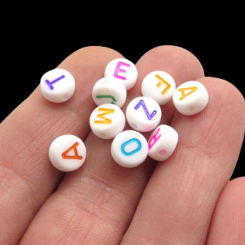 100Pcs 7mm MultiColor Letter Loose Spacer Alphabet White Acrylic Beads For DIY Jewelry Making
