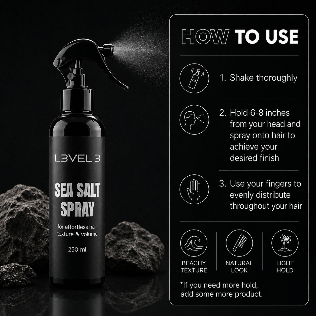Sea Salt Spray by L3VEL3 160ml ,  250ml for Effortless Hair Texture and Volume Hair Styling Spray