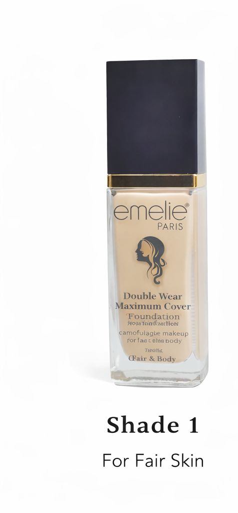 Emelie Double Wear Maximum Cover Foundation – Full Coverage Long Lasting Makeup Base – Oil Control Matte Finish Liquid Foundation for Smooth Flawless Skin