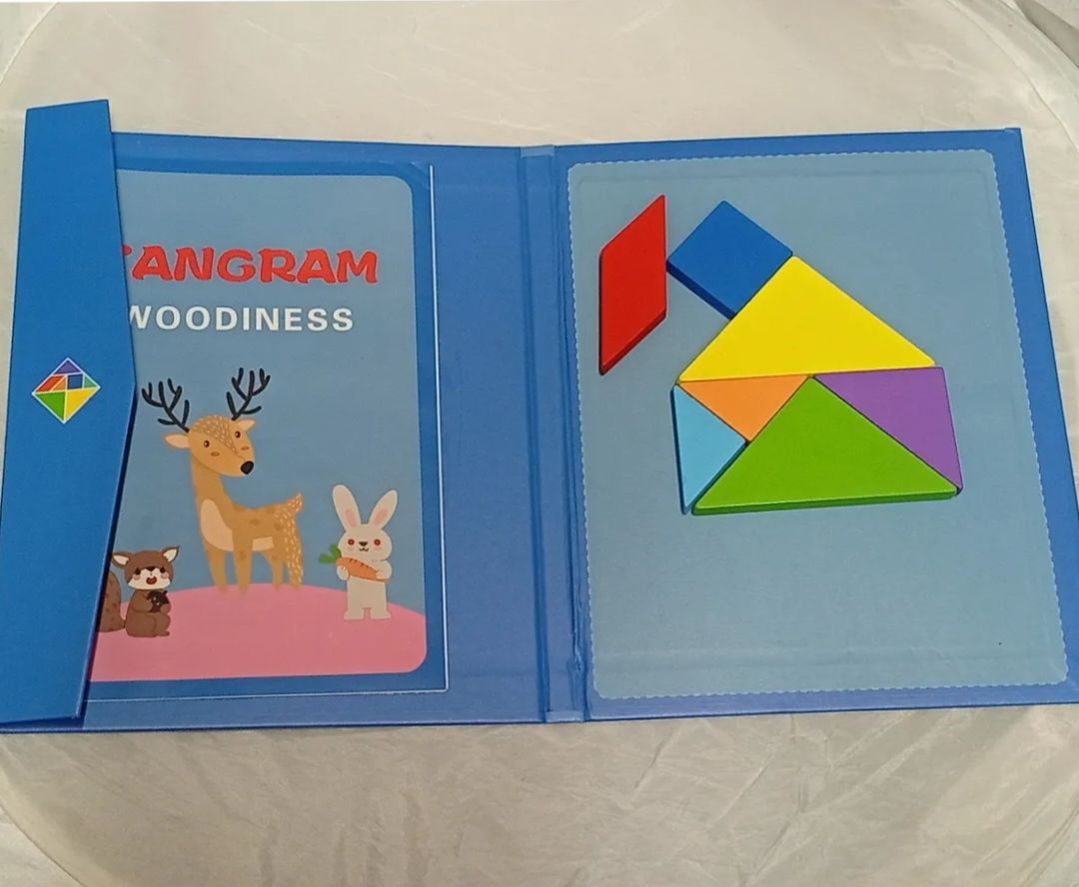 Wooden Pattern Compact Tangram Magnetic Puzzle IQ Educational Toy Brain Teasers for Kid Toddlers