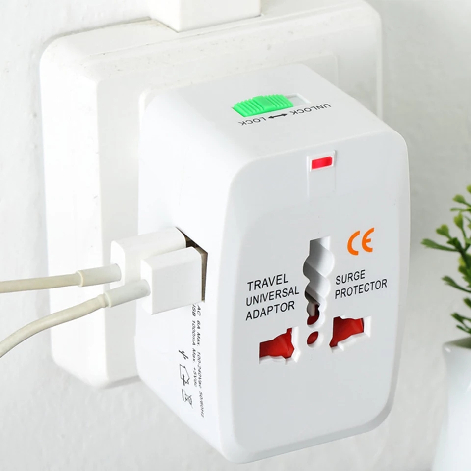 Universal Multi Travel Adapter Plug with 2 USB Charging Ports, Travel Mobile Wall Charger